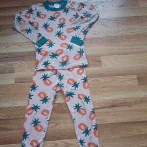 Like New! Hanna Andersson Pineapples Girls 100% organic cotton pajamas set 6-7Y